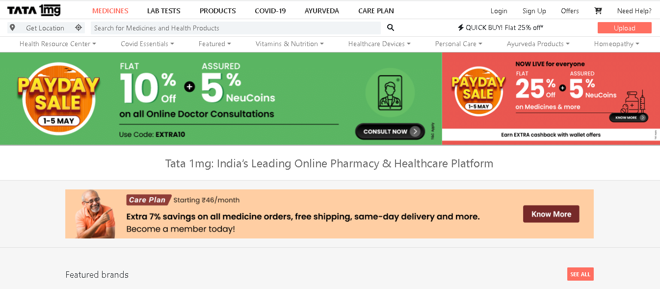 Tata1mg web
